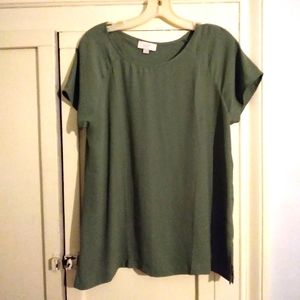 Olive green sheer short sleeve Loft blouse. M